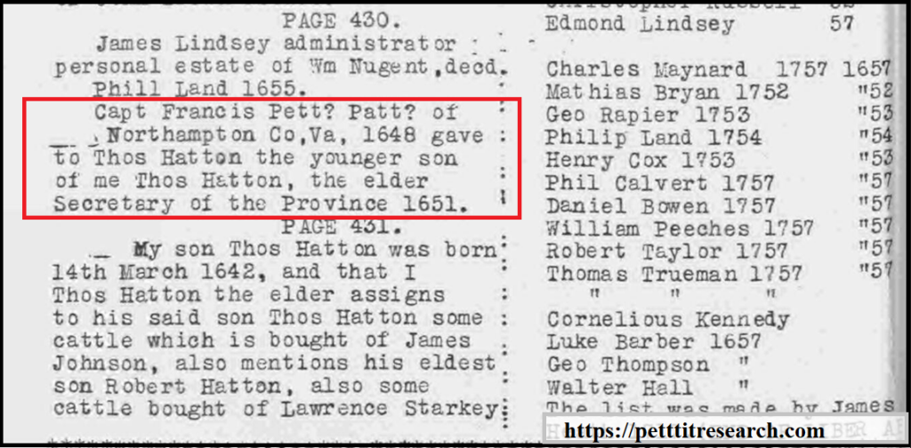 First Pettits in America Series 7 Francis Pettit Virginia 1630s